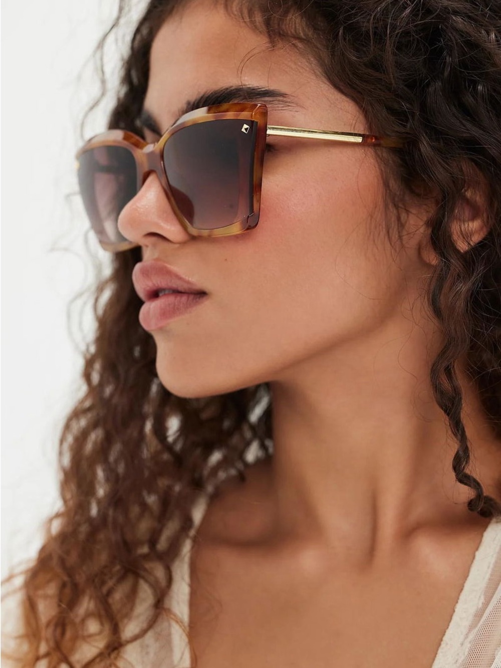 Free People Milano Oversized Cat-Eye Tortoiseshell Sunglasses Brown Lenses - Picture 2 of 5